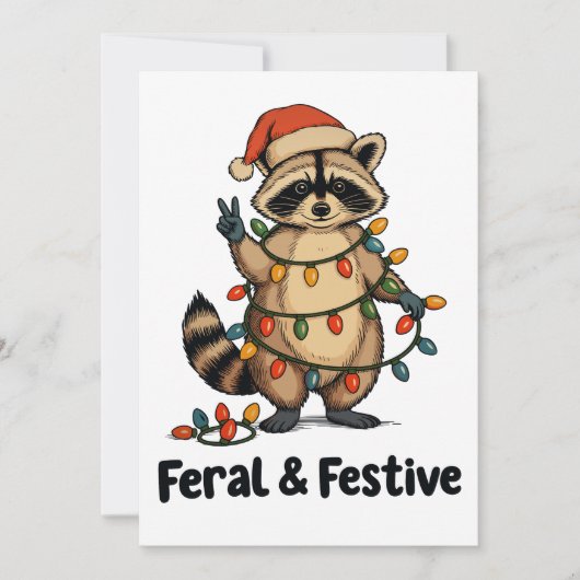 荒々しくも楽しいアライグマのクリスマスXmasライト シーズンカード (正面)