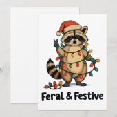 荒々しくも楽しいアライグマのクリスマスXmasライト シーズンカード (正面/裏面)