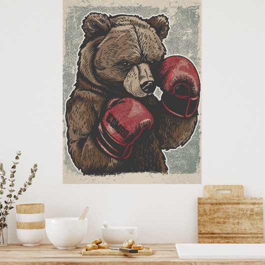 荒々しく激しいボクシングクマのポスター ポスター (キッチン)