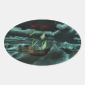 荒々しく荒れ狂った海のステッカー 楕円形シール (正面)