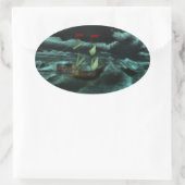 荒々しく荒れ狂った海のステッカー 楕円形シール (バッグ)