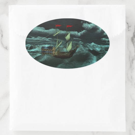 荒々しく荒れ狂った海のステッカー 楕円形シール (バッグ)