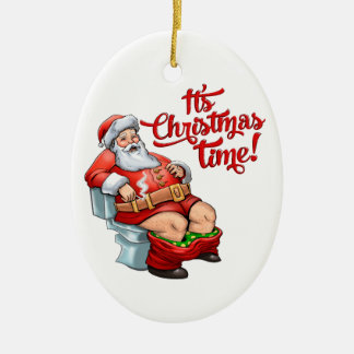 荒いクリスマスを持っているおもしろいなサンタクロース セラミックオーナメント