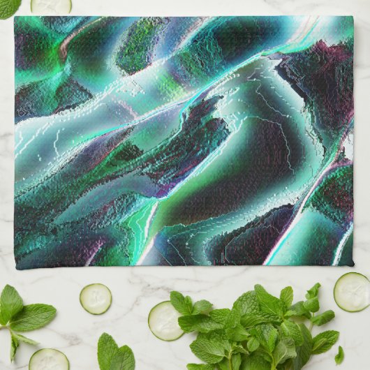 荒いデジタル滝や熱帯雨林を彫り込んだ？ キッチンタオル (折り畳み)