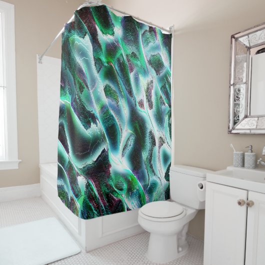 荒いデジタル滝や熱帯雨林を彫り込んだ？ シャワーカーテン (インサイチュ)