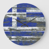 荒い木のギリシャの旗は効果に乗ります ラージ壁時計 (正面)