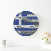 荒い木のギリシャの旗は効果に乗ります ラージ壁時計 (ホーム)