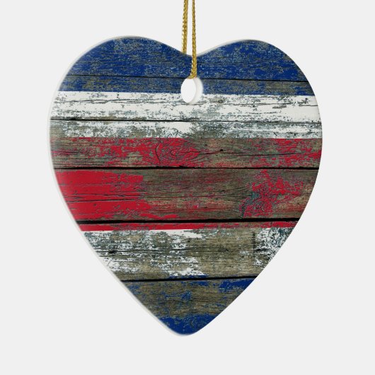 荒い木のコスタリカの旗は効果に乗ります セラミックオーナメント (右)