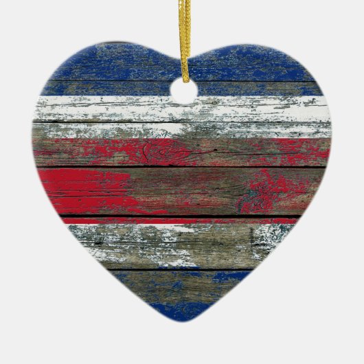 荒い木のコスタリカの旗は効果に乗ります セラミックオーナメント (正面)