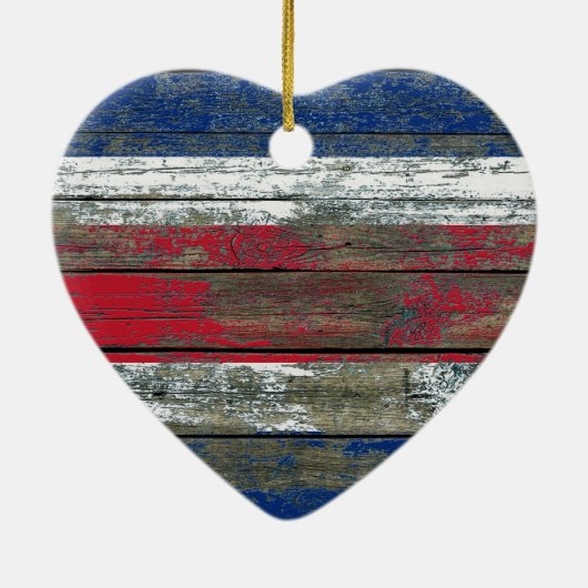 荒い木のコスタリカの旗は効果に乗ります セラミックオーナメント (裏面)