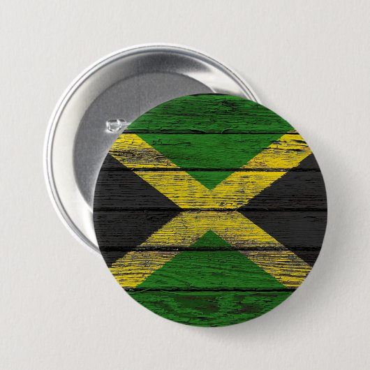 荒い木製の穀物の効果のジャマイカの旗 缶バッジ (正面&裏面)