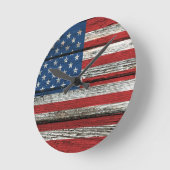 荒い木製の穀物の効果の米国旗 ラウンド壁時計 (傾斜)