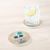 荒い死んだ砂糖のスカルのフクロウのかわいいティール(緑がかった色)日 コースター (側面)