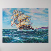 荒い海の上に帆船スモール ポスター (正面)