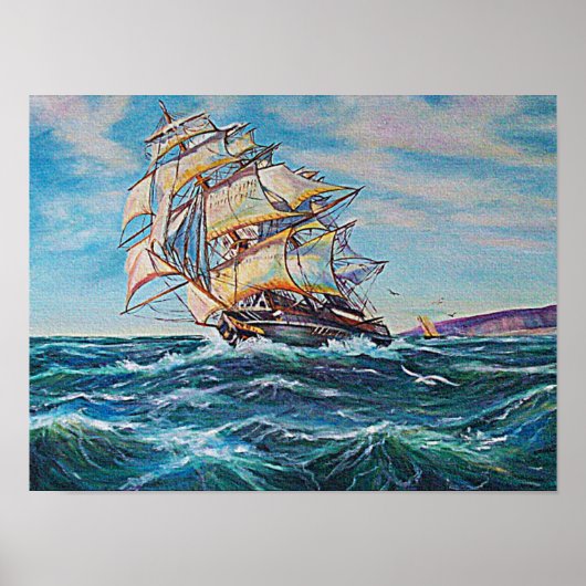 荒い海の上に帆船スモール ポスター (正面)
