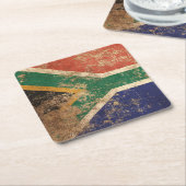 荒い老化させたヴィンテージの南アフリカの旗 スクエアペーパーコースター (アングル)