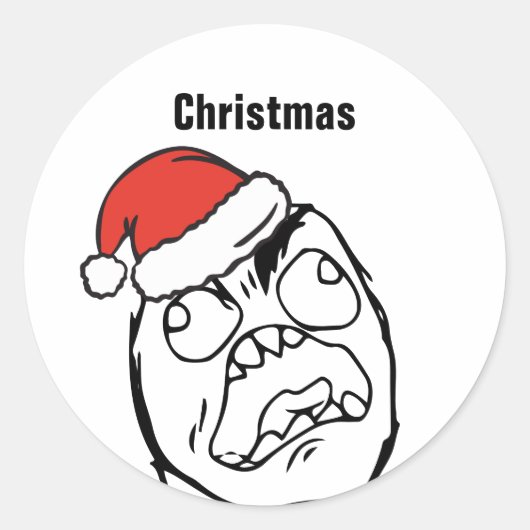 荒ぶる私のミーム 編集可能 クリスマス ラウンドシール (正面)