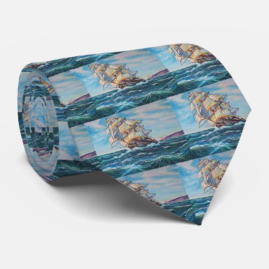 荒れた海での帆船 アーティストの絵画 ネクタイ (ロール)