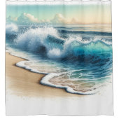 荒れる波が打ち寄せる素朴な海岸のビーチ シャワーカーテン (正面)