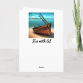 荒れ果てたボートを捨てられたサンディビーチ カード (裏面)