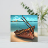 荒れ果てたボートを捨てられたサンディビーチ カード (スタンド正面)