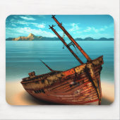 荒れ果てたボートを捨てられたサンディビーチ マウスパッド (正面)