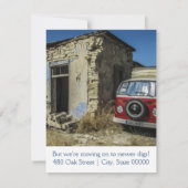 荒れ果てた家とバンの移動告知 案内状 (裏面)