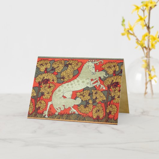 荒れ果てた白馬、森の羊飼いの木々 カード (黄色い花)