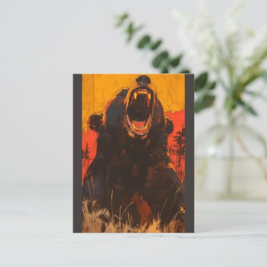 荒れ狂うクマのはがき ポストカード (スタンド正面)