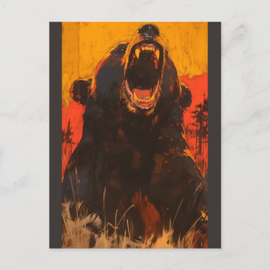 荒れ狂うクマのはがき ポストカード (正面)