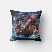 荒れ狂う夕暮れの海賊船 クッション (正面)