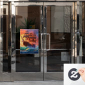 荒れ狂う海で船を航行する ウィンドウサイン (オフィスドア)