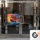 荒れ狂う海で船を航行する ウィンドウサイン (オフィスドア)