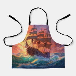 荒れ狂う海で船を航行する エプロン
