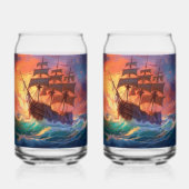 荒れ狂う海で船を航行する ガラス缶 (裏面)