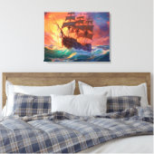荒れ狂う海で船を航行する キャンバスプリント (インサイチュ (寝室))