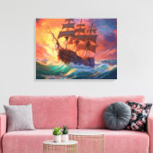 荒れ狂う海で船を航行する キャンバスプリント (インサイチュ (リビング))