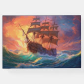 荒れ狂う海で船を航行する ゲストブック (裏面)