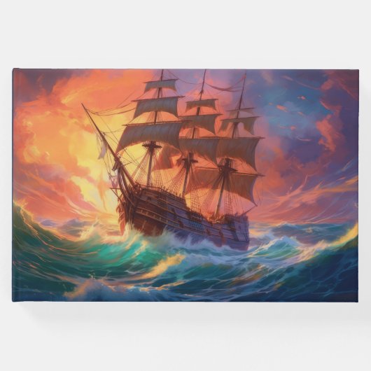 荒れ狂う海で船を航行する ゲストブック (正面)