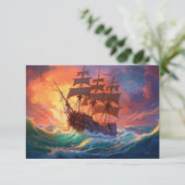 荒れ狂う海で船を航行する サンキューカード (スタンド正面)