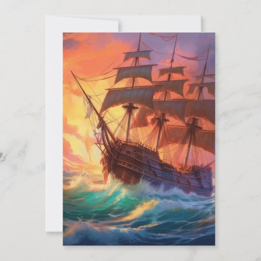 荒れ狂う海で船を航行する シーズンカード (正面)