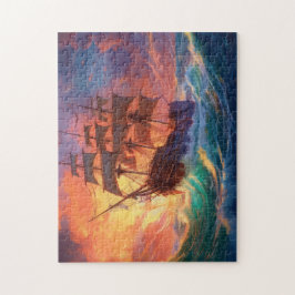 荒れ狂う海で船を航行する ジグソーパズル