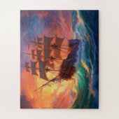 荒れ狂う海で船を航行する ジグソーパズル (縦)