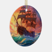 荒れ狂う海で船を航行する セラミックオーナメント (右)
