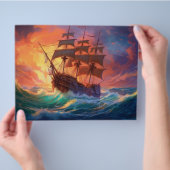 荒れ狂う海で船を航行する チラシ (手)