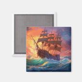 荒れ狂う海で船を航行する マグネット (正面/裏面)