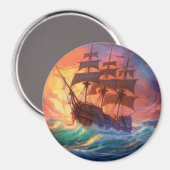 荒れ狂う海で船を航行する マグネット (正面/裏面)