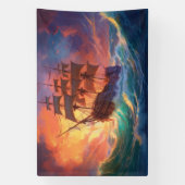 荒れ狂う海で船を航行する 横断幕 (縦)