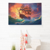 荒れ狂う海で船を航行する 横断幕 (インサイチュ)