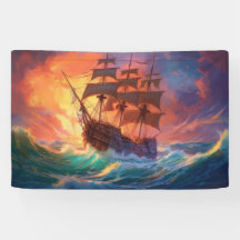 荒れ狂う海で船を航行する